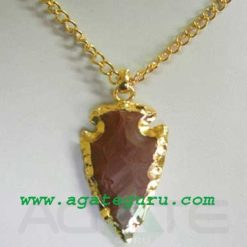 Red Agate Arrowhead Gold Electroplated Pendant Necklace..