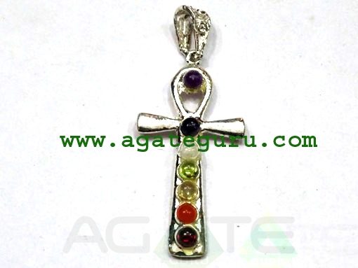 CHAKRA ANKH METAL STONE PENDANT