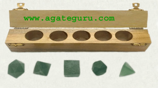 GREEN AVENTURINE 5PCS GEOMETRY SET WITH BOX.