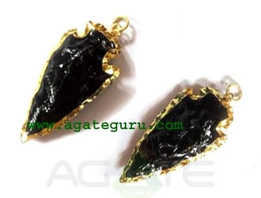 Black Glass Electroplated Agate Stone Arrowhead