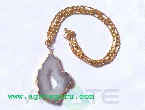 Gold Electroplated Druzy Geode Agate Pendant, agate geode slice pendant