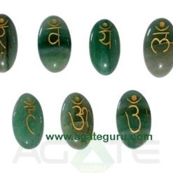 Green Aventurine Engraved Sanskrit Oval Chakra Set