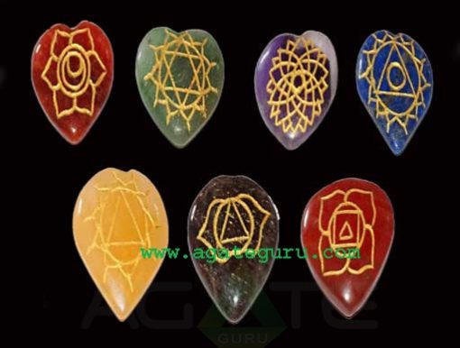 Heart Shaped Seven Chakra Stone Symbol Engraved Set