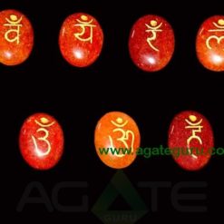 Red Aventurine Engraved Sanskrit Oval Chakra Set