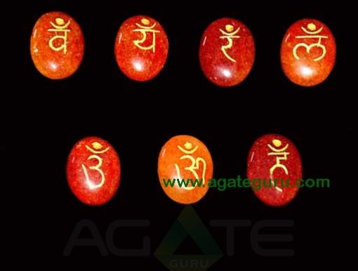 Red Aventurine Engraved Sanskrit Oval Chakra Set