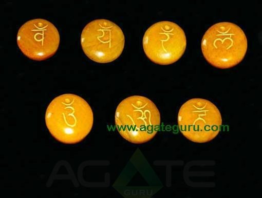 Yellow Aventurine Engraved Sanskrit Disc Chakra Set