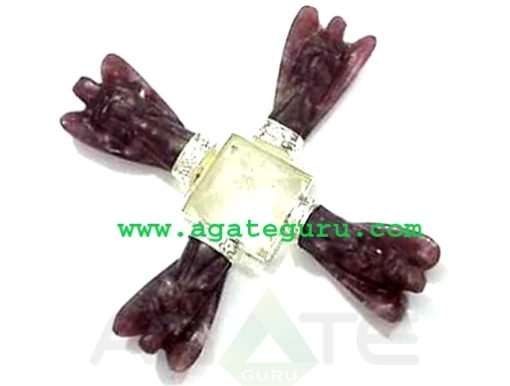 Energy Generator with 4 Lepidolite Angels and Crystal Quartz Pyramid