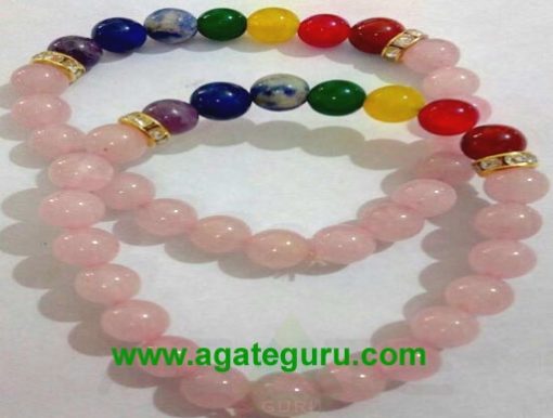 Rose Quartz 7Chakra Beads Bracelet