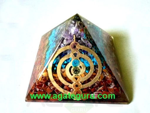 Natural Multi Gemstone Orgone Copper Reiki Symbol Energy Pyramid