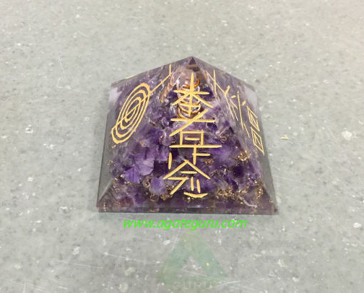 Amethyst Engrave Orgone Pyramid